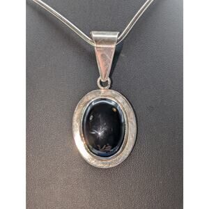 Vintage Signed 925 Mexico Sterling Silver Huge Bale Black Stone Pendant (Only)